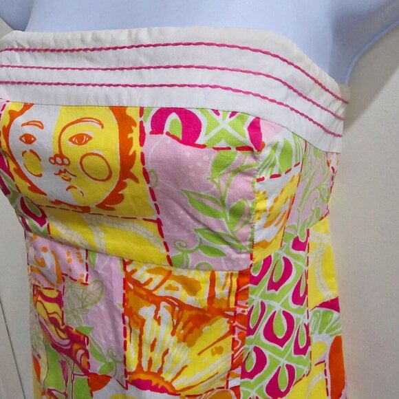 Lilly Pulitzer ✦ Strapless Patchwork Dress ✦ Pink Green Floral Stripe Cotton 2 - Picture 6 of 15
